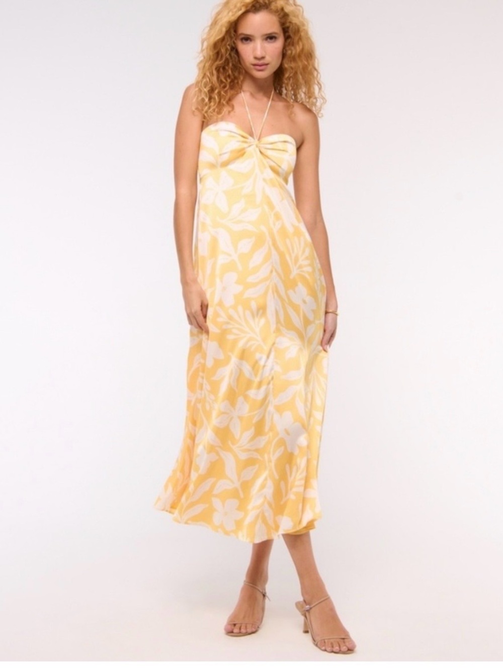 Abercrombie & Fitch Yellow Floral Halter Midi Dress – Medium NWT
